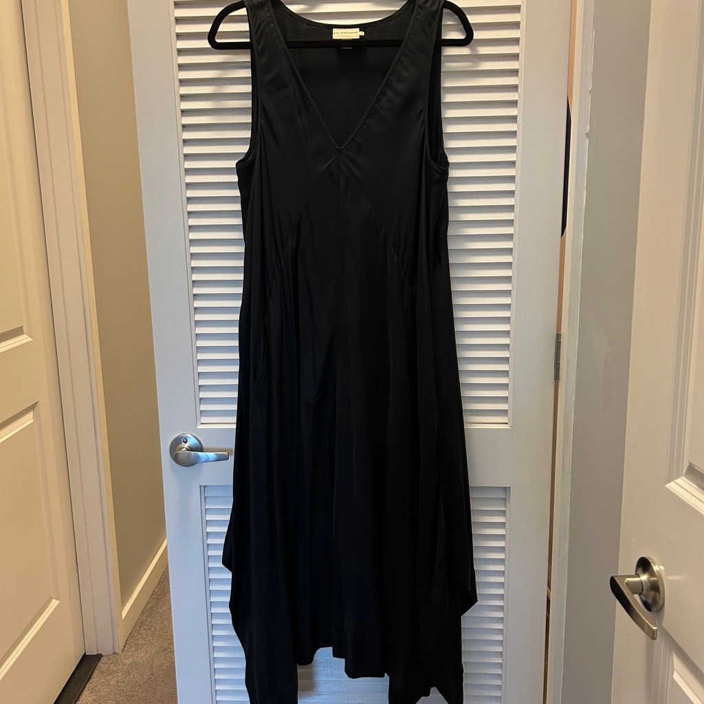 Dkny Black Asymmetrical Sundress Scoop Neck Sleeveless
